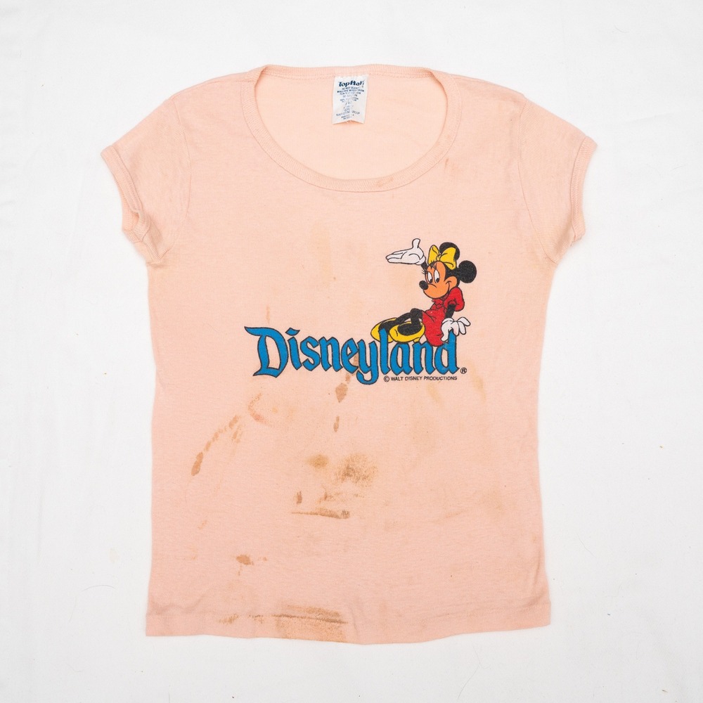 Vtg 60s 70s Disneyland Minnie Mouse‎ RInger Baby T Distressed TopHalf 8-10 Pink